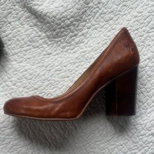 Frye Chestnut Brown Leather Block Heel Pumps
